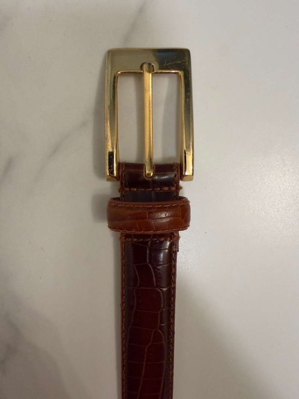 Charter Club Brown Croc-Embossed Leather Belt with Gold Buckle